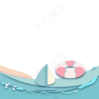 夏日沙滩海浪剪纸