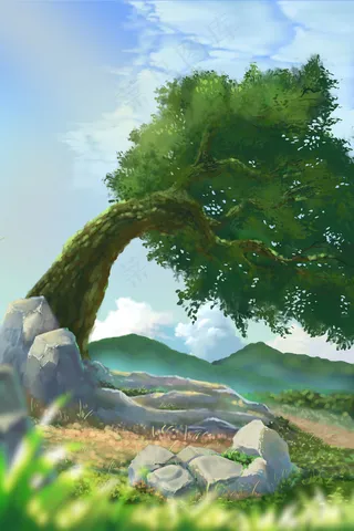 夏日乡村小道写实大树