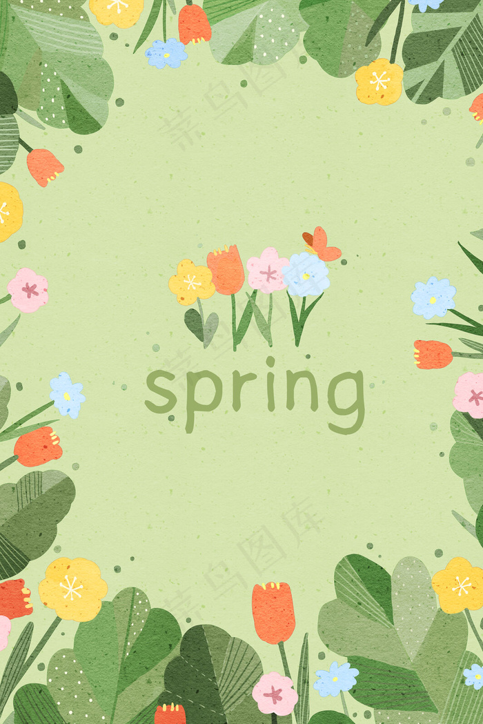 绿色暖色调春季卡通小清新春天花朵边框配图