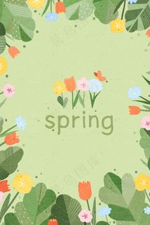绿色暖色调春季卡通小清新春天花朵边框配图