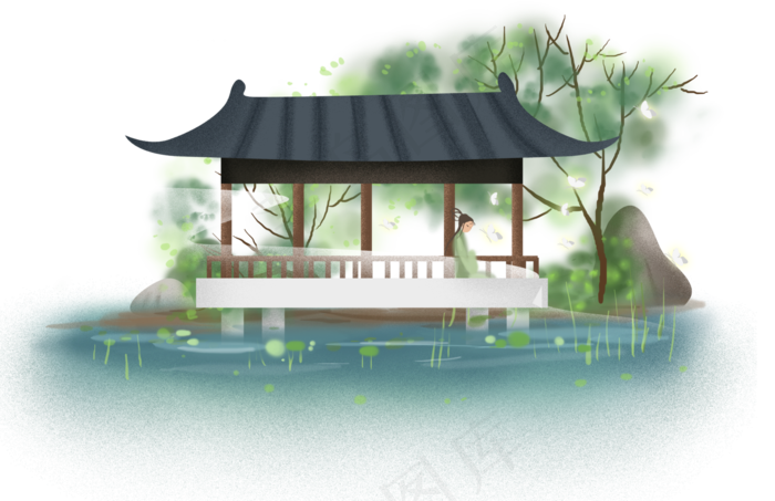 中国风夜色下的庭院,免抠元素(4815*3118px 300 dpi )psd模版下载