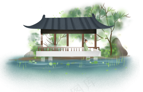 中国风夜色下的庭院,免抠元素