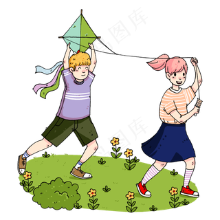 国际儿童节放风筝的小孩