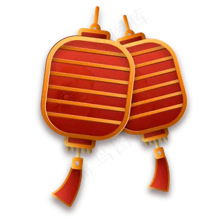 新年立体红金灯笼,免抠元素