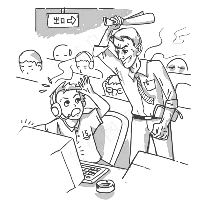 爸爸去网吧抓打游戏的孩子(2000X2000(DPI:300))psd模版下载