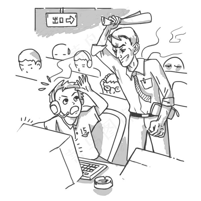 爸爸去网吧抓打游戏的孩子(2000X2000(DPI:300))psd模版下载