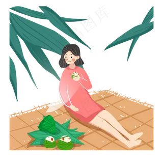 端午节少女吃粽子素材