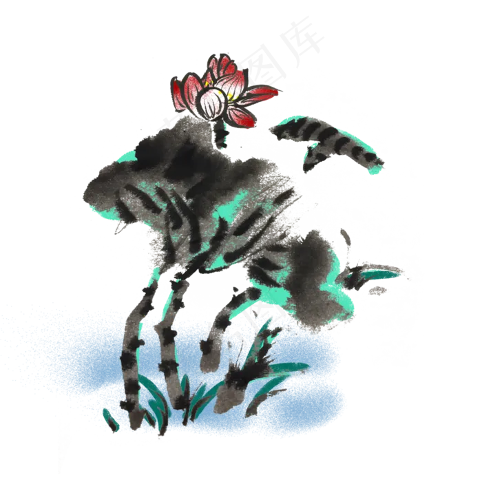 夏天清凉芙蓉手绘水墨(4000X4000(DPI:300))psd模版下载