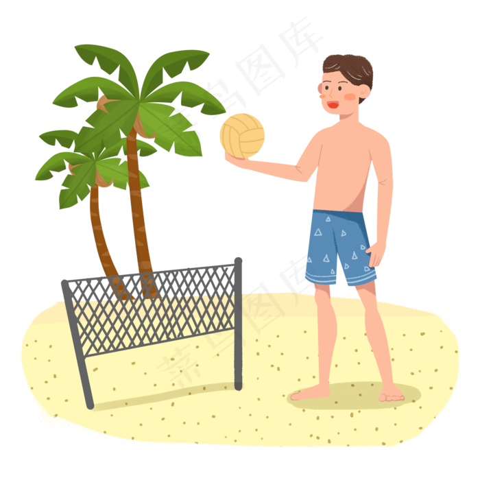 夏至沙滩男孩玩排球素材(2000X2000(DPI:300))psd模版下载