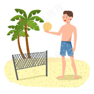 夏至沙滩男孩玩排球素材