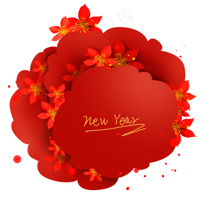 新年梅花红色文字框,免抠元素(4162X4107(DPI:300))psd模版下载