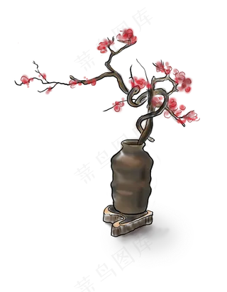 中国水墨手绘梅花,免抠元素