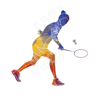 水彩运动羽毛球运动员