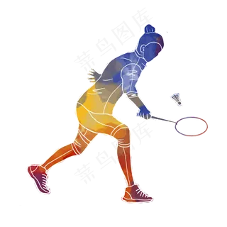 水彩运动羽毛球运动员