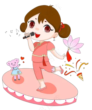 中国风可爱唱歌少女舞台png素材