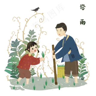 谷雨插秧的小女孩