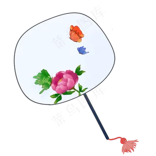 夏日古典圆扇芍药,免抠元素