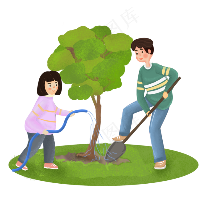 植树环保活动的男生与女孩