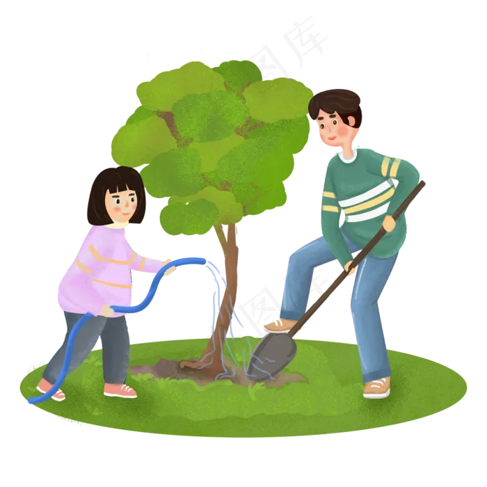 植树环保活动的男生与女孩(2000*2000px 300 dpi )psd模版下载