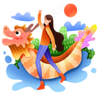 赛龙舟划龙舟女孩