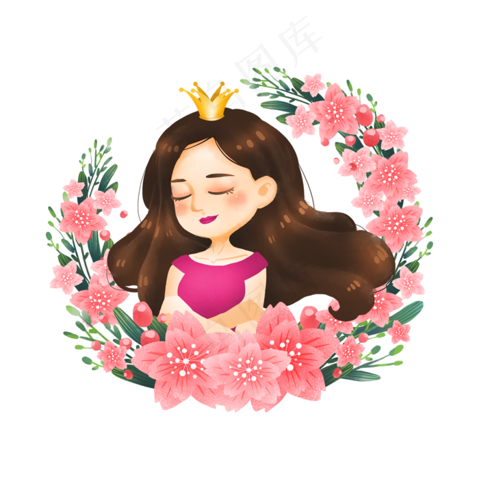 三八妇女节女神的节日卡通手绘,免抠元素