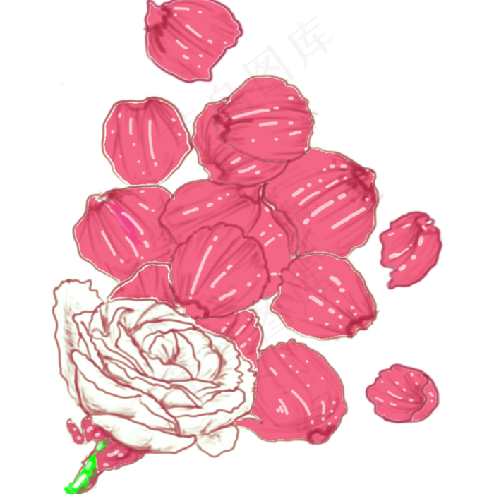 手绘白玫瑰花花瓣透明底唯美素材(1024X1024(DPI:300))psd模版下载