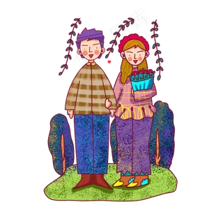 卡通风格春日情侣烂漫踏青出游