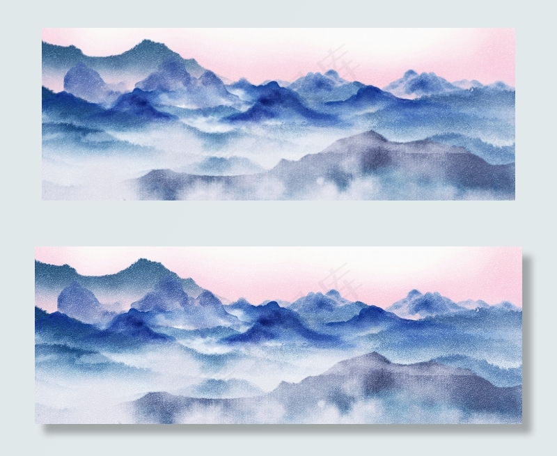 古风中国风水墨古典山峰自然清新复古背景图