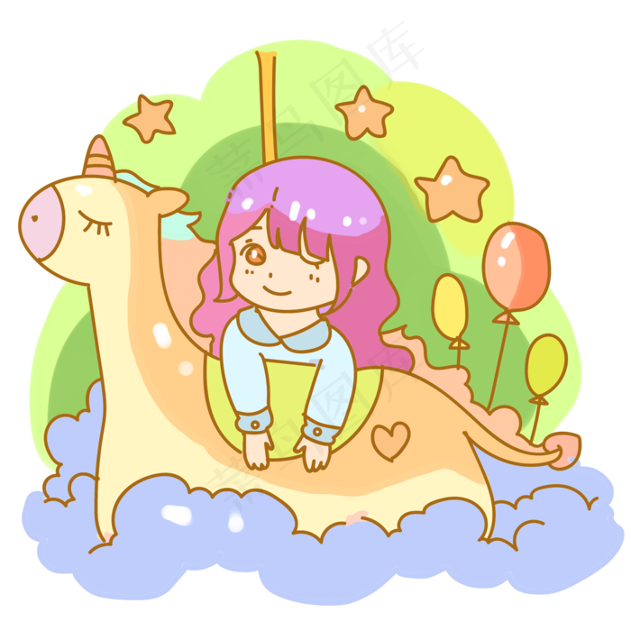 趴在独角兽上的少女png
