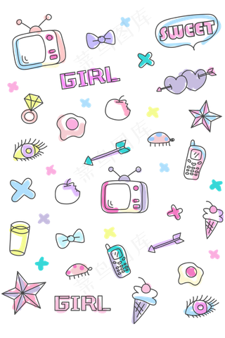 蒸汽波彩色线条装饰画,免抠元素