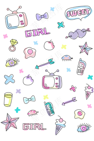 蒸汽波彩色线条装饰画,免抠元素