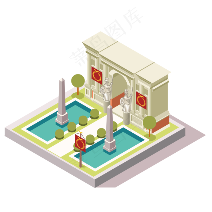 2.5伪3d豪华别墅扁平化配色明亮,免抠元素