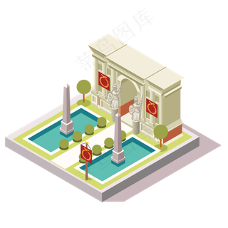 2.5伪3d豪华别墅扁平化配色明亮,免抠元素