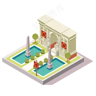 2.5伪3d豪华别墅扁平化配色明亮,免抠元素