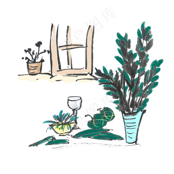 端午节水墨粽子插画