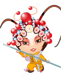 Q版手绘全身唱戏的人png格式