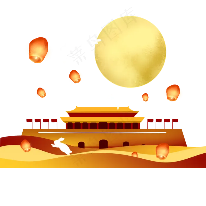 中秋国庆双节装饰场景,免抠元素(2000X2000(DPI:96))psd模版下载