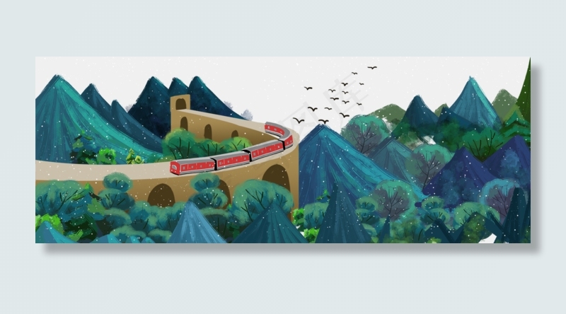 森绿色手绘水彩风景图(1500X566(DPI:72))psd模版下载