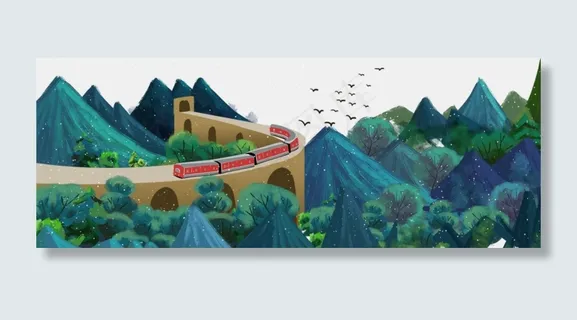 森绿色手绘水彩风景图