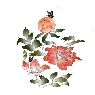 手绘牡丹花免扣素材,免抠元素