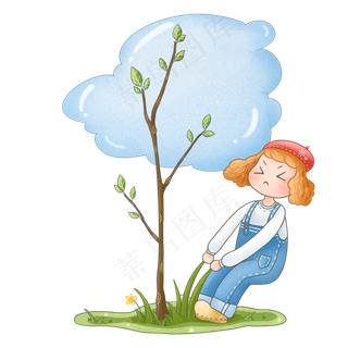 植树节小女孩除草免扣,免抠元素