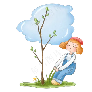 植树节小女孩除草免扣,免抠元素