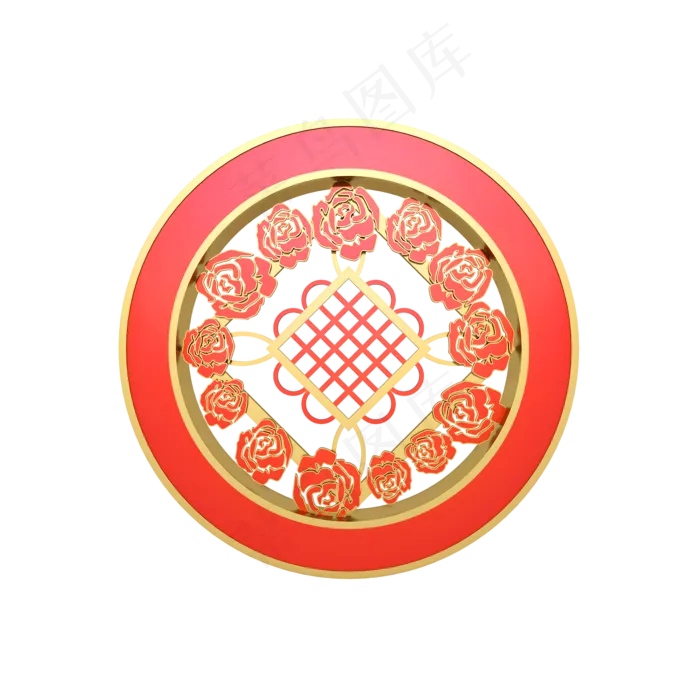 立体红金中国结装饰png图,免抠元素(2000X2000(DPI:300))psd模版下载