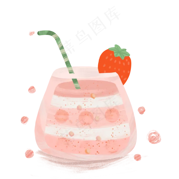 夏天草莓水果酸奶清新手绘可爱卡(2000X2000(DPI:300))psd模版下载