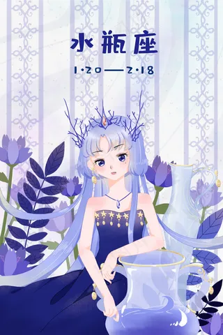 十二星座水瓶座蓝色星宿治愈唯美梦幻运势