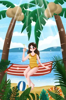 夏天夏季夏日女孩海边沙滩大暑夏至初夏节气 夏天夏季夏日女孩海边沙滩大暑夏至初夏节气