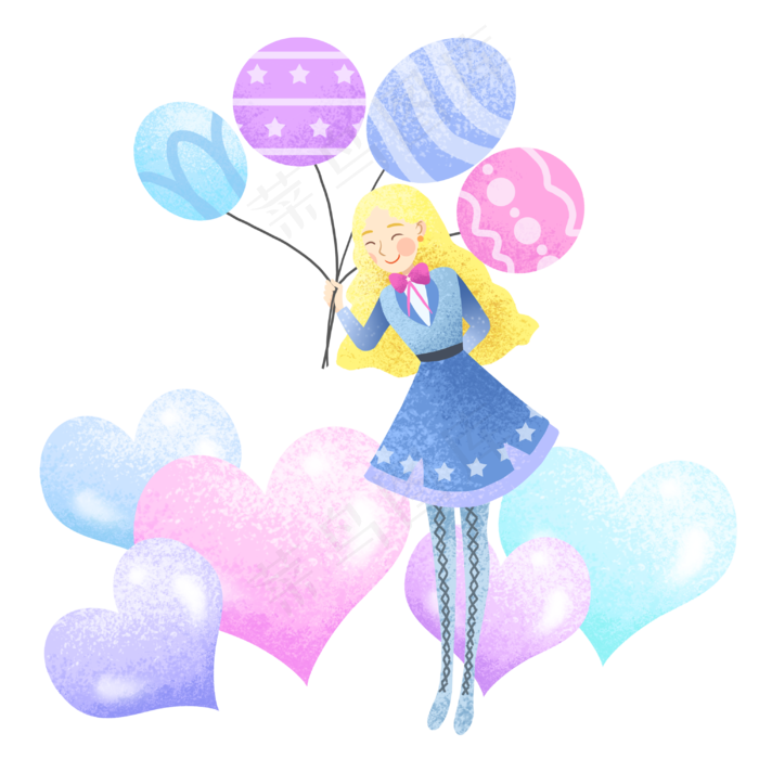 愚人节气球女孩插画,免抠元素