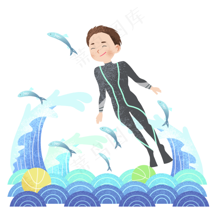 游泳男孩插画