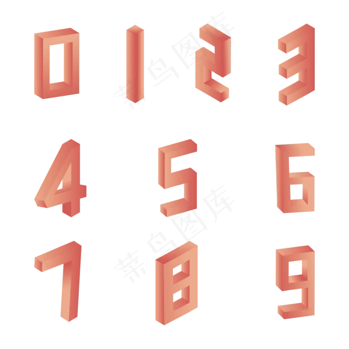 3D立体数字0至9ai矢量模版下载