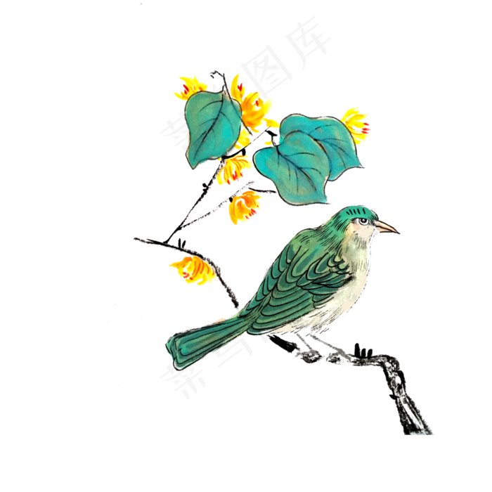 国画花鸟水墨迎春花春日PNG工笔,免抠元素